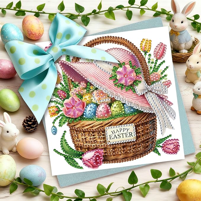 DoxQcs 5D Diamond Art Painting Greeting Cards Kit, DIY Cards for Blessings Congratulations Gifts, Greeting Card Set for Birthday Thanksgiving Day Christmas Halloween-Flower Baskets