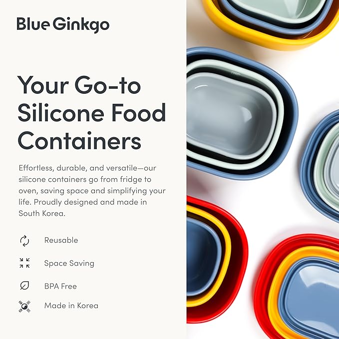 BLUE GINKGO Nesting Silicone Containers - Large Silicone Food Storage Container | BPA Free, Airtight, Dishwasher and Freezer Safe (47.5 oz) - Pink