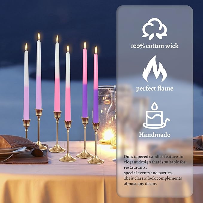 Handmade Lavender Scented Taper Candles Smokeless Aromatherapy Tall Candles 10 inch Gradient Colored Elegant Candlesticks for Home Decoration Wedding Party Gift, Set of 6