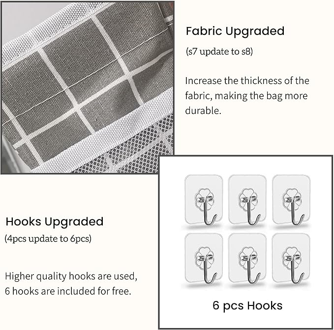 2pcs 3-pockets Large Wall Hanging Organizer Bag, Linen Fabric Door Hanging Storage Baskets with Pockets, Waterproof Bin for Kitchen, Bedroom, Office, RV Camper (GreyGrid-2pcs)