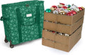 Covermates Keepsakes Rolling Adjustable Ornament Storage Bag – Heavy-Duty Polyester, FlexGrid Trays & Padded Dividers – Protective Holiday Organizer with Wheels, Handles & ID Window, Green Snowflake