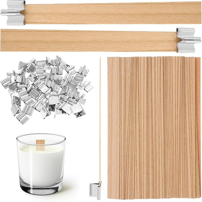120pcs Natural Wood Wicks for Candle Making, Crackling Wooden Wicks with Metal Bases,5.1 "x 0.5" x0.02 Thin Crackling Wick for Soy Wax, Coconut Wax, Perfect for DIY Candle-Making, Long Lasting Flame