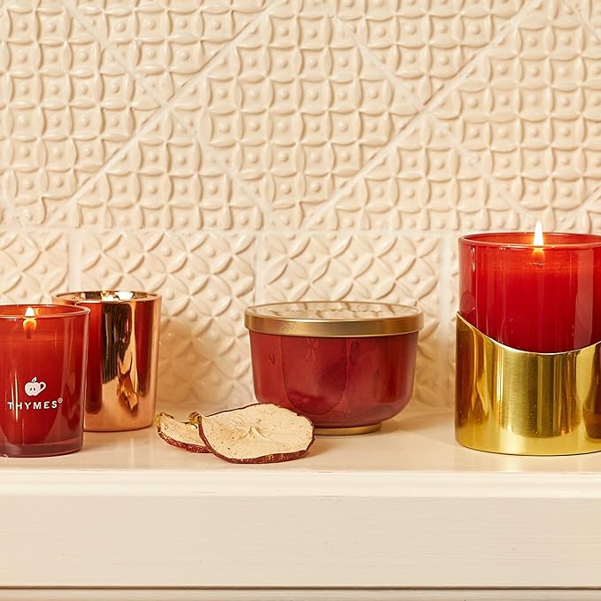 Thymes Scented Candles for Women & Men – Tin with Lid – Luxury Home Decor – Apple Candles with Notes of Crushed Clove, Cardamom, Bourbon & Malted Rum (Simmered Cider, 6.5 oz) (Pack of 2)