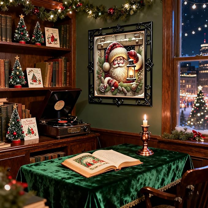 VIGEGU Christmas Diamond Art Kits for Adult,Santa Claus Diamond Painting for Beginnger,Lantern DIY Full Drill Rhinestone Diamond Dots Gem Painting Home Wall Decor 13.7x13.7 in