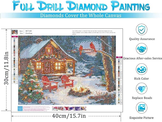 VIGEGU Christmas Diamond Art Kits for Adults,Winter Christmas Diamond Painting Kits for Beginners 5D Diamond Art,DIY Full Drill Round Gem Art Paintings for Home Wall Decor 16x12 in