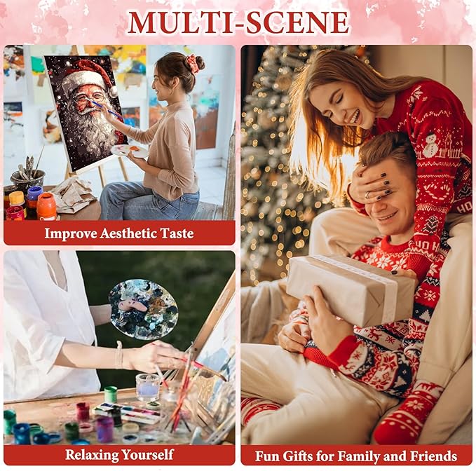 NAIMOER Christmas Santa Claus Paint by Numbers Kits for Adults Beginner with Wooden Framed, Color by Numbers on Canvas Painting Kits for Adults, Easy Paint DIY Acrylic for Home Wall Decor 8X12 Inch