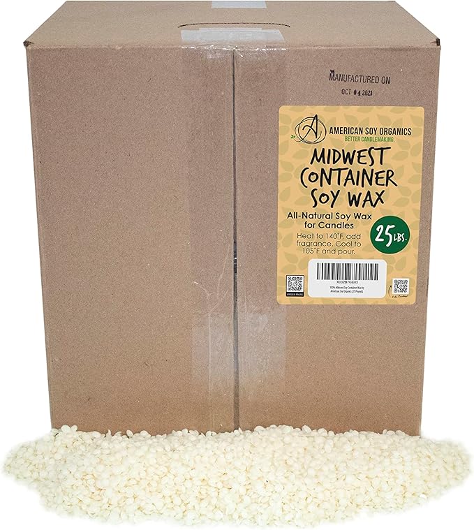 American Soy Organics 100% Midwest Soy Wax Beads for Candle Making - Natural Candle Making Supplies - Paraffin-Free, Beeswax-Free Candle Wax for Container Candles, Tealights and Wax Melts, 25 lbs