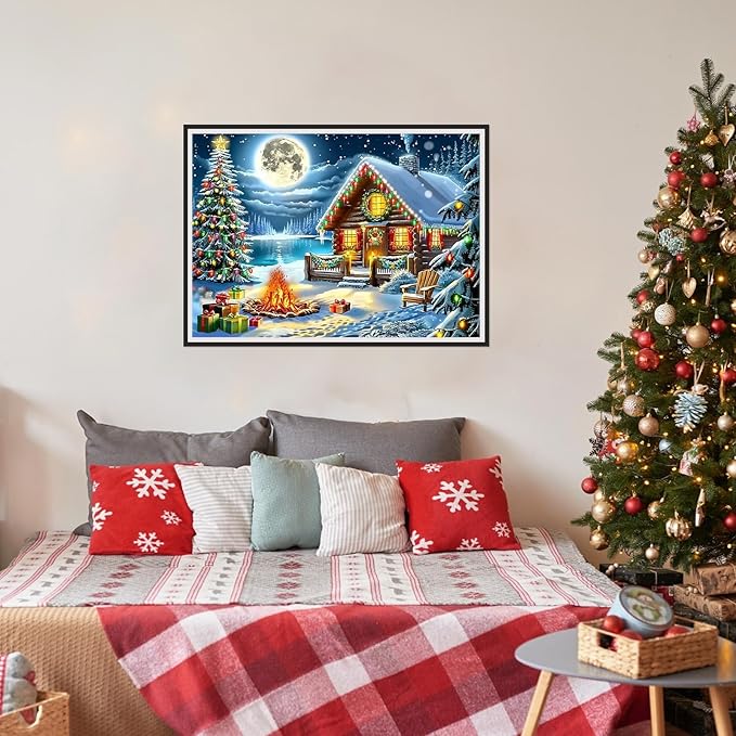 SENQAO Christmas Diamond Art Kits for Adult, Christmas Bonfire Diamond Painting Kits for Beginners, DIY Full Drill Winter Holdiay Rhinestone Diamond Dots Gem Painting Art Craft Home Decor 12 x16 Inch