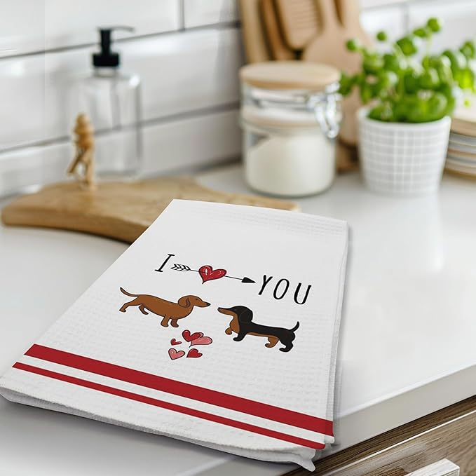 DETIHO Dachshund Gifts for Women, Weiner Dog Lover Kitchen Gifts for Women, Cute Kitchen Towels Decorative Set 16x24 Inches Set of 4, Hand Tea Towels for Kitchen Dish (A06)