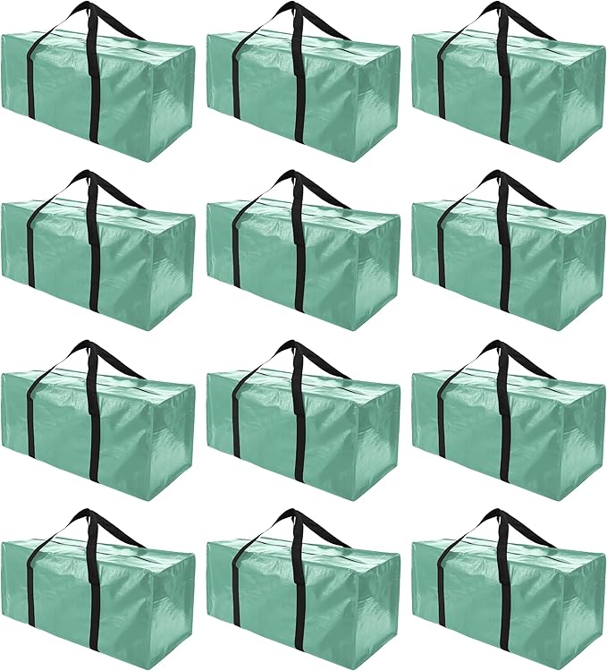 PANDA JOYS 12 Pack Extra Large Moving Bags with Zippers & Carrying Handles, Heavy-Duty Storage Tote for Space Saving Moving Storage, Fold Flat, Alternative to Box and Bin,Teal