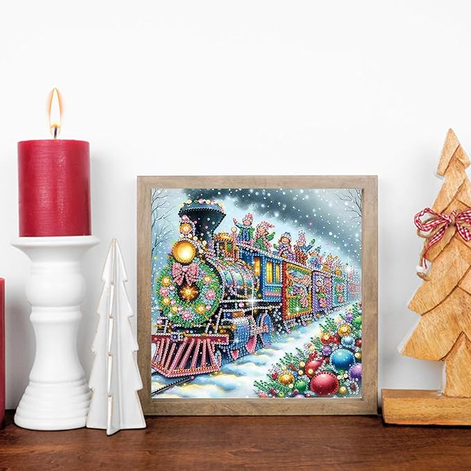 Xmas Train 5D Special Shape Diamond Art Kits for Beginners, Christmas Winter Theme Diamonds Painting Kits for Adults,DIY Crystal Rhinestones Diamond Paintings for Home Wall Decor 12×12Inch