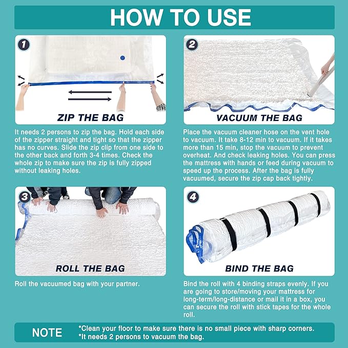 Queen Size Mattress Vacuum Bag for Memory Foam/Latex Mattress Upto 14 Inch, Moving Shipping and Storage, Waterproof and Airtight with 4 Adjustable Straps