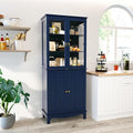 72" Tall Kitchen Pantry Cabinet with Glass Door and Adjustable Shelves, Vintage Food Storage Cabinet for Kitchen, Dining Room, Living Room, Dark Blue