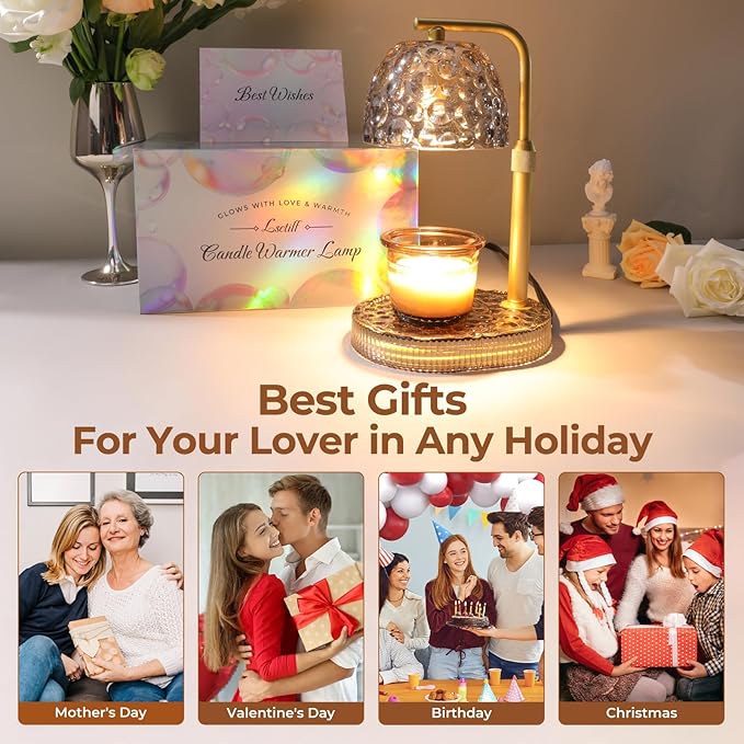 Candle Warmer Lamp Adjustable Height, Flameless 4-Level Dimmable Wax Melt Warmer for Jar Candles with 2 Bulbs, House Warming Gifts, Multiple Colors, Safe Home Use(Sky Gray)