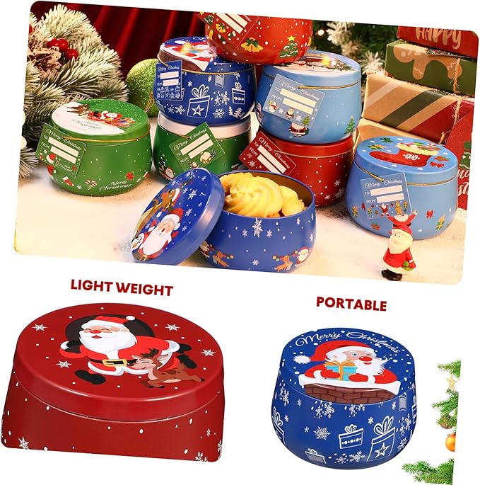 Christmas Cookie Tins for Gift Giving, 8PCS Christmas Tins Can with Lids, Holiday Cookie Containers Candle Jars with 8PCS Tags for Candy Spices Tea DIY Baking Candles Party Favors Storage