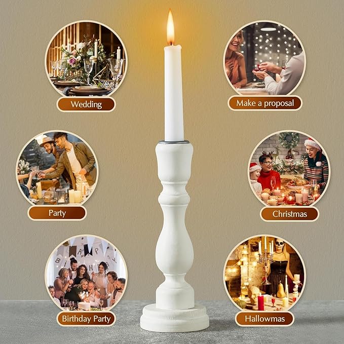 16 Pack White Taper Candles, 7-8 Hours Burn Time, Unscented, Smokeless and Dripless, 4/5 x 10 Inch for Christmas,Household,Dinner,Wedding,Valentine's Day,Party and Home Décor Candlesticks