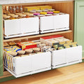 Pull out Cabinet Organizer, 1-Pack Expandable Width(9.8"-13.8") Heavy Duty Slide out Drawers with Raising Pad for Framed Cabinets, Adhesive Roll Out Shelves for Pantry, Kitchen,Bathroom Storage(White)