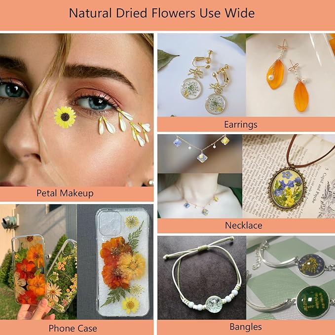 50 Pcs Dried Flowers for Resin,Real Pressed Flowers Leaves Mixed Multiple Natural Kit for Christmas DIY Gift,Art Crafts,Candle, Soap Making, Nails Decor
