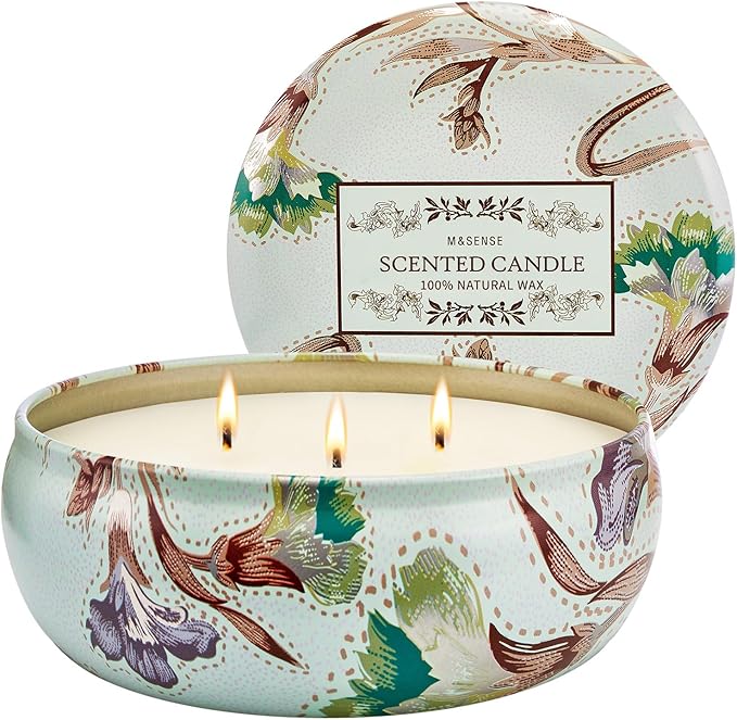 M&SENSE Mint Basil Scented Candles 12oz 40 Hour Long Lasting, 3 Wick Soy Candles for Home Scented, Travel Tin Natural Highly Scented Candle Gift for Women Men