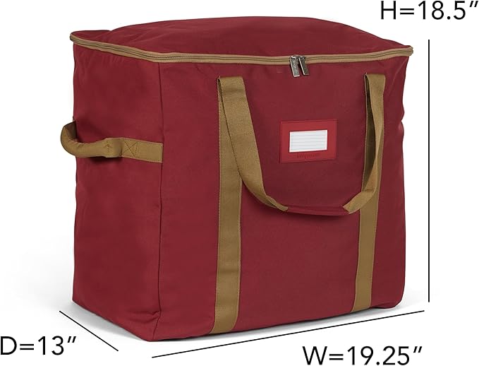 Covermates Keepsakes Adjustable Ornament Storage Bag – Heavy-Duty Polyester, Padded Dividers & FlexGrid Trays – Protective Holiday Ornament Organizer with Handles & Label Window, Red