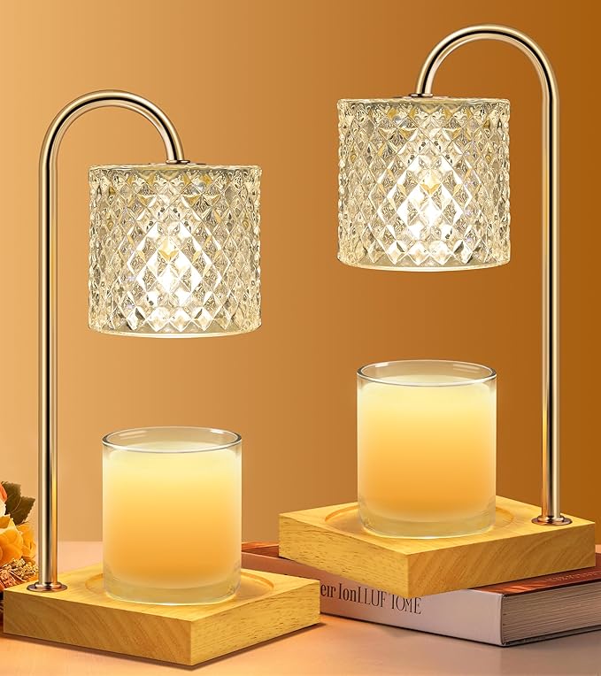 TigQiang 2 Pack Candle Warmer Lamp with Timer & Dimmer, Perfect Housewarming & Birthday Gifts for Women and Mom, Stylish Home Decor for Scented Wax & Jar Candles, Elegant Clear Glass Design