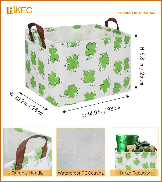 Rectangle Cute Storage Basket with Handles,Collapsible Toys Bin for Playroom Bedroom,Room Decor,Gift Basket(Clover)