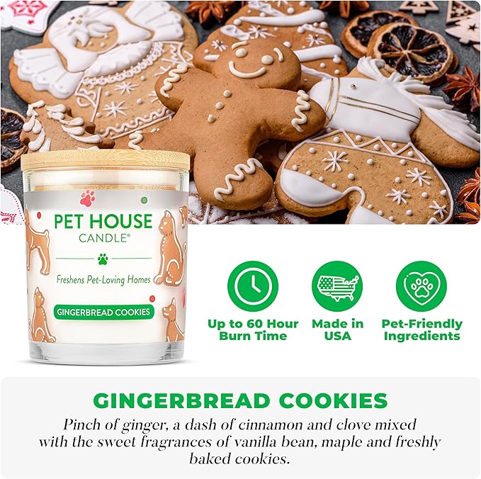 Pet House Pet Odor Candle Plant Based Scented Candle Clean Burning, Long Lasting for Home, Gingerbread Cookies 2 Pack