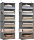 SONGMICS Set of 2 Hanging Closet Organizers, 6-Tier Fabric Storage Shelf, Separable Closet Hanging Shelf with Side Pockets, Foldable, Metal Hooks and Bamboo Inserts, Dove Gray URCH008G01