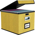 Huolewa File Organizer Box with Lid, Collapsible File Folder Organizer for Office Document Storage, Filing Box with Plastic Slide for Letter Size Hanging Files(1 Pack, Yellow)