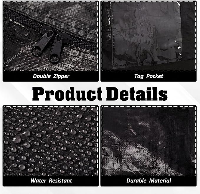 Windyun 4 Pack 142 Gallon Extra Large Moving Bags XXL Heavy Duty Storage Bag with Strong Zipper Handle Jumbo Big Tote Box Foldable for College Dorm Travel Clothes Duffle Blanket Pillow(Black)