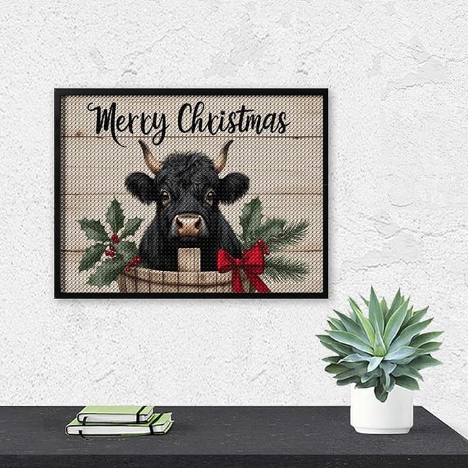 AIVKIEJK Diamond Painting Kits for Adults - Highland Cow Merry Christmas Painting DIY 5D Full Drill Diamond Dots Paintings with Diamonds Gem Art and Crafts Home Decor 12"x16"