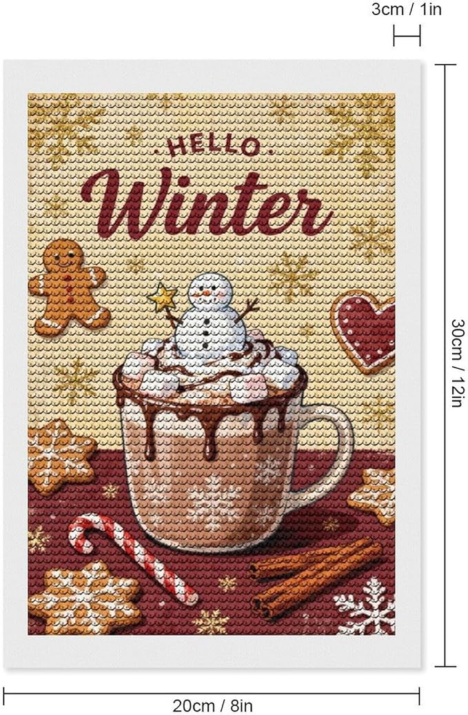 Diamond Painting Kits for Adults - Hello Winter Ice Cream & Gingerbread Snowflakes & Candles Painting DIY 5D Full Drill Diamond Dots Paintings with Diamonds Gem Art And Crafts Home Decor 8"x12"