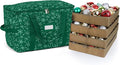 Covermates Keepsakes Adjustable Ornament Storage Bag – Heavy-Duty Polyester, Padded Dividers & FlexGrid Trays – Protective Holiday Ornament Organizer with Handles & Label Window, Green Snowflake