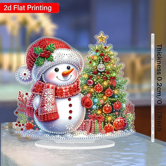 ZeeLionArt Tabletop Diamond Art Painting Kit for Adult,Christmas Snowman DIY Special Shaped Rhinestone Desk Placement Ornament,Home Stand Up Gem Painting Craft Kit,Gift,Double Sided.