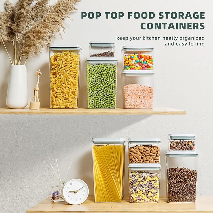 Food Storage Containers with Lids, 10 Pcs Airtight Pantry Storage Sets BPA-Free Pop Top Containers, Stackable Kitchen Organization for Cereal Flour Sugar Rice Pasta