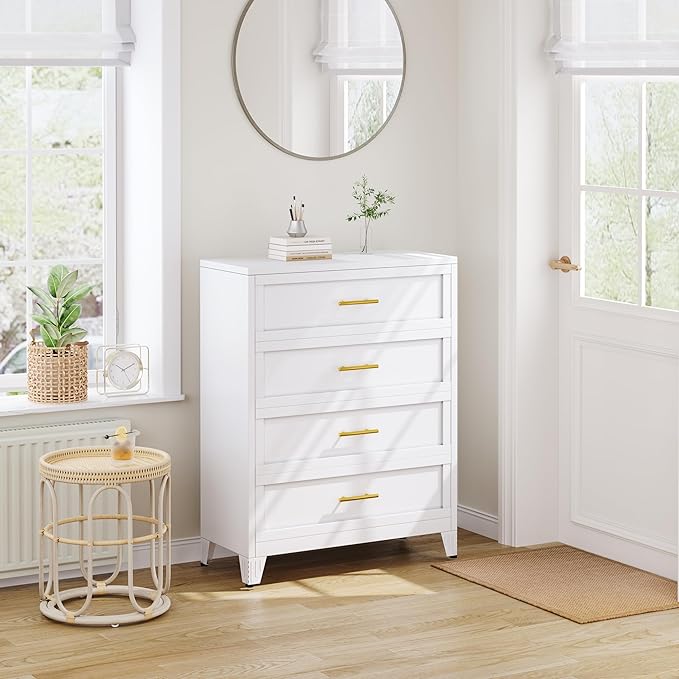 Ckzbx Metal Dresser Tall White Dresser for Bedroom Chest,43.11" H Drawer Chest, Closet Dressers & Chests of Drawers for Living Room, Hallway (4 Drawers)