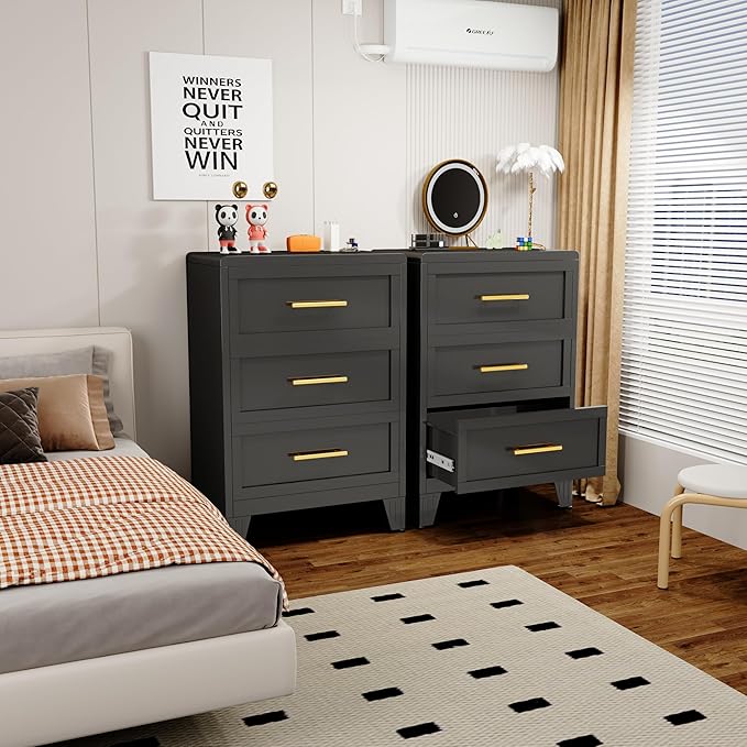 Ckzbx Metal Dresser Narrow Dresser for Bedroom Chest, 35.43" H Drawer Chest, Closet Dressers & Chests of Drawers for Living Room, Hallway (3 Drawers Black 24inch Wide)