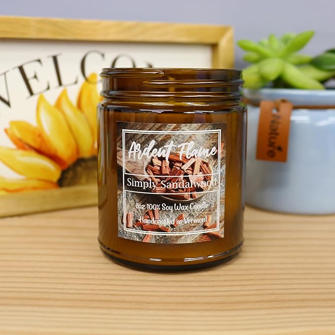 Candles | Simply Sandalwood | 100% Natural Soy Wax Candle for Home Decor | Highly Scented | Premium Fragrance | Handmade in Vermont, USA | 8 oz | Long Lasting | Gift for Women and Men