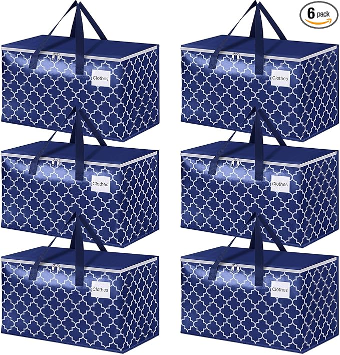 Fabspace Moving Bags, Extra Large Moving Supplies, Heavy Duty Storage Bags, Packing Bags with Reinforced Zippers & Handles, Collapsible Packing Boxes, Storage Totes for Moving, Packing, 88L, 6 Packs