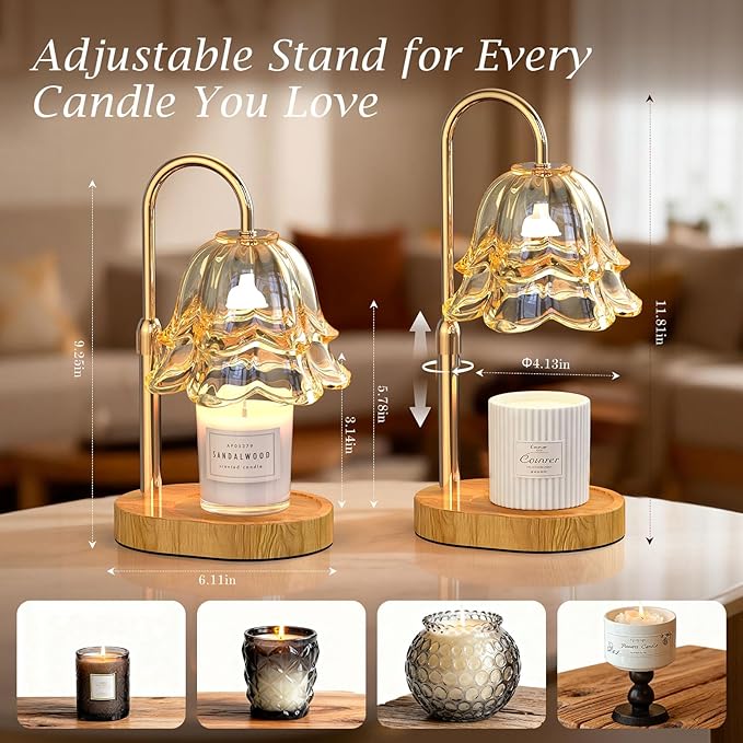 Candle Warmer Lamp with Timer Birthday Gifts for Women, Adjustable Height Dimmable Wax Warmer Lamp for Scented Candles Modern Farmhouse Decor, House Warming Gifts New Home Essentials