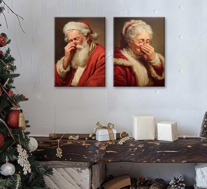 Paint by Number Kit for Adults & Kids, 2 Pack Christmas Mr. and Mrs. Santa Sneezing Scenes 16x20 Inch Unframed, DIY Acrylic Painting Kit with Brushes & Paints, Festive Humorous Home Art Decor