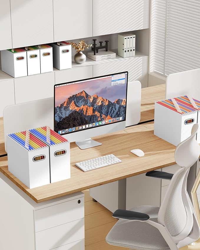 Oterri Cardboard File Organizer Box for Hanging File Folders Letter Size,File Box for Computer Desk,File Cabinet,Working Home,Office,Classroom (Multi color, Letter Size - 4 Packs)