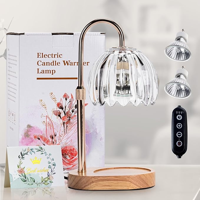 Candle Warmer Lamp with Timer Dimmer Adjustable Height, for New Home Decor,Valentine's Day, Birthday Gifts for Women,Wax Warmer Lamp for Jar Candles with 2 Bulbs(Transparent)