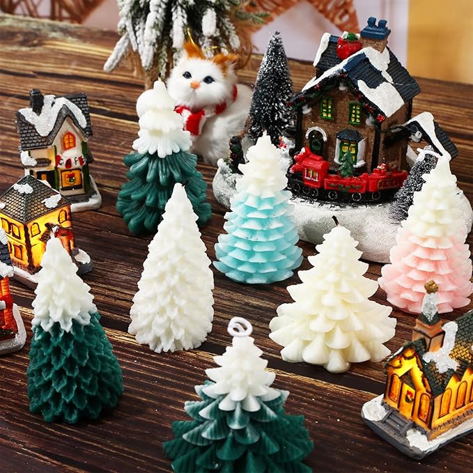 Soaoo 7 Pcs Christmas Tree Candles Molds Silicone 3D Pine Tree Mold for Candle Making Resin Epoxy Handmade DIY Casting Mold for Soap Craft Christmas Making Kit Gift Home Party Decoration