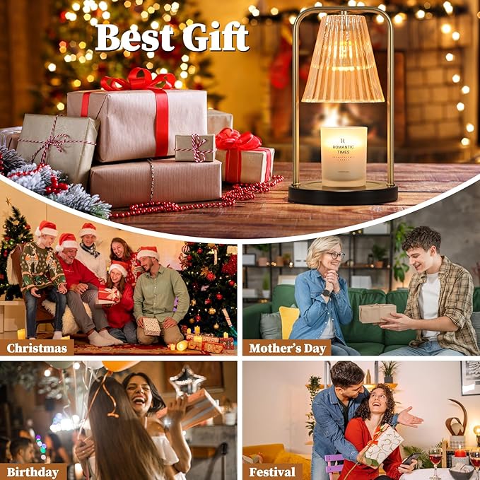 Candle Warmer Lamp for Jar Candles, Mothers Day Gifts for Mom, Vintage Electric Candle Melter House Warming Gifts Home Bedroom Decor, Dimmable Melt Warmer for Scented Wax with 2 Bulbs
