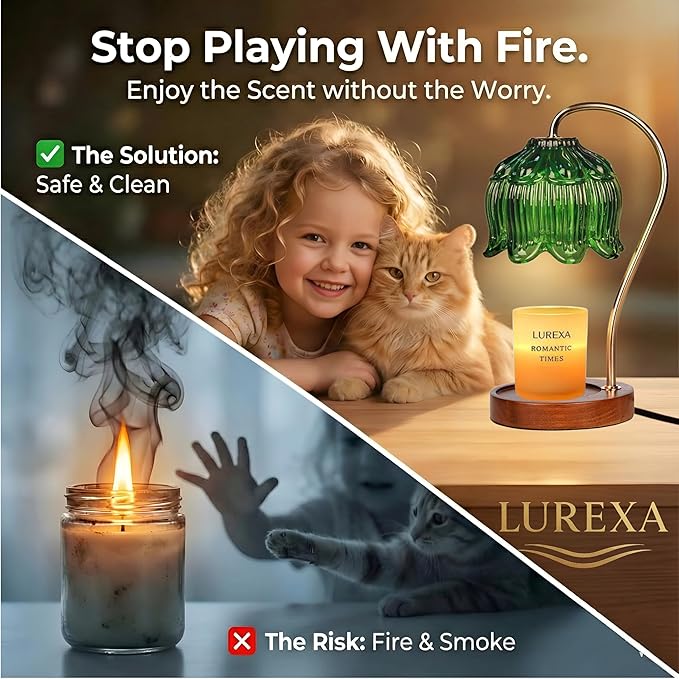 Candle Warmer Lamp with Timer, Dimmable Wax Melt Lamp for Large & Standard Jar Candles, Includes 2 GU10 Bulbs, Elegant Vintage Home Decor Gift for Women & Mom (A1-Green Lotus)
