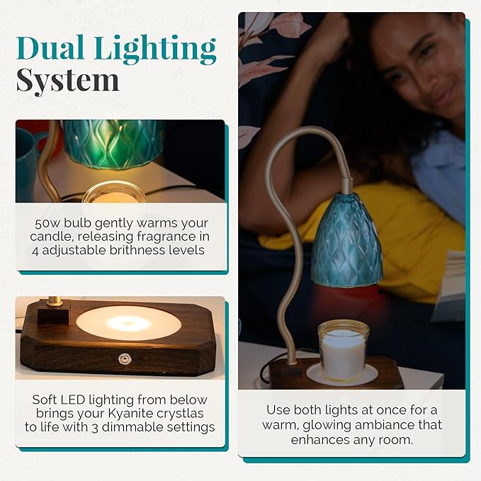 CRYSTALAX Candle Warmer Lamp + Crystal Warmer with Real Crystals, Dual Lighting (Top Candle Warmer + Crystal Glow), 2 Bulbs, Timer, Dimmable Touch Control, Flameless Candle Melter, Gift Packaging