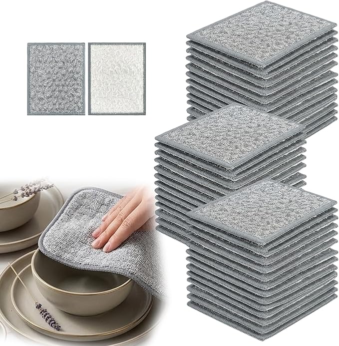30PCS Double Side Non Scratch Wire Dishcloths,Reusable Multipurpose Wire Dishwashing Rags for Wet and Dry,Reusable Metal Scrubbing Pads Sponge Cloths for Kitchen, Sinks, Pots, Pans (Style B,30pcs)
