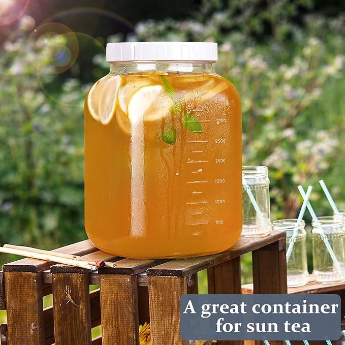 Folinstall 1 Gallon Glass Storage Jar with Lid, Large Mason Jar Wide Mouth with Airtight Lid and Silicone Gasket - Cookie Jar with 2 Scale Mark (Extra Tag and Marker Pen)
