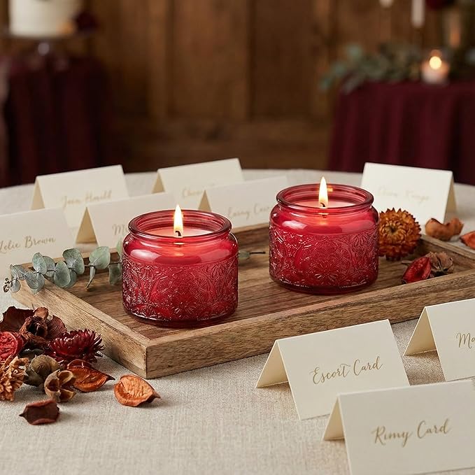 18-Pack 4oz Embossed Glass Candle Container with Bamboo Lids and Labels, Red Candle Jars for Making Candles, Mandala Design